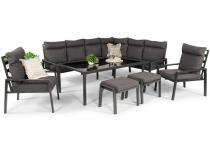 Grafitowy zestaw mebli ogrodowych z narożnikiem i dwoma fotelami wysoki stół Doros Corner XL - Dark Grey