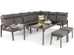 Narożnik na taras na metalowym stelażu ze stołem 160cm i pufami - Doros Corner XXL - Dark Grey
