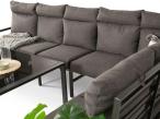 Grafitowy narożnik ogrodowy 184x294cm modułowy ze stołem obiadowym i fotelem Doros Corner XXL - Dark Grey