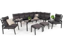 Grafitowe nowoczesne meble tarasowe dla 10 osób Doros Corner XXL narożnik z 2 fotelami i 2 pufami - Dark Grey