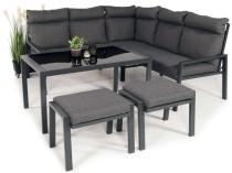 Metalowy narożnik na taras z pufami o stołem 120cm Doros Corner - Dark Grey