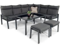 Komplet mebli na taras - narożnik 184x239cm, 2 pufy, stół 120cm - Doros Corner XL - Dark Grey