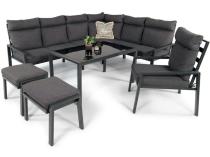 Komplet ogrodowy metalowy z narożnikiem, fotelem i pufami - Doros Corner XL - Dark Grey