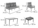 Komplet ogrodowy metalowy wysokie oparcia z sofą 175cm, fotelami i pufami - Doros Max + pufy - Cream