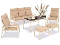 Komplet ogrodowy metalowy wysokie oparcia z sofą 175cm, fotelami i pufami - Doros Max + pufy - Cream