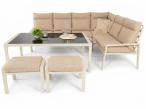Narożnik na taras z wysokim oparciem, stół 160cm i 2 pufy - Doros Corner XL - Cream