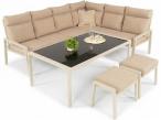 Narożnik na taras z wysokim oparciem, stół 160cm i 2 pufy - Doros Corner XL - Cream