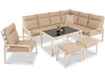 Zestaw mebli ogrodowych z narożnikiem modułowym, fotelem i pufami - Doros Corner XL - Cream