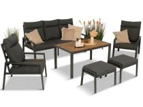 Grafitowy zestaw mebli metalowych na taras Doros Dining + pufy wysoki oparcie - Polywood Dark Grey