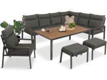 Grafitowy narożnik na taras z fotelem z wysokimi oparciami - metalowy stelaże - Doros Corner XL - Polywood Dark Grey