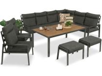 Grafitowy zestaw mebli ogrodowych z narożnikiem i dwoma fotelami Doros Corner XL - Polywood Dark Grey