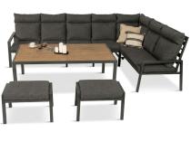 Narożnik na taras na metalowym stelażu ze stołem 160cm i pufami - Doros Corner XXL - Polywood Dark Grey