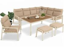 Nowoczesne meble ogrodowe - modułowy narożnik 184x239cm i fotel - Doros Corner XL - Polywood Cream