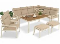 Narożnik ogrodowy z fotelami i pufami Doros Corner XL - Polywood Cream