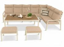 Zestaw mebli ogrodowych metalowych ze stołem 160cm i pufami Doros Corner XXL - Polywood Cream