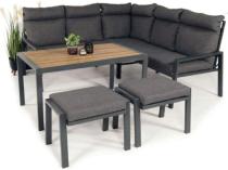 Metalowy narożnik na taras z pufami i stołem 120cm Doros Corner - Polywood Dark Grey