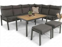 Komplet mebli na taras ze stołem polywood - narożnik Doros 184x239cm, 2 pufy, stół 120cm