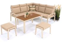Meble tarasowe metalowe - narożnik 184x184cm, pufy i stół 120cm - Doros Corner - Polywood Cream