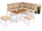 Meble tarasowe metalowe - narożnik 184x184cm, pufy i stół 120cm - Doros Corner - Polywood Cream