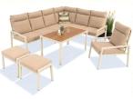 Zestaw mebli ogrodowych z narożnikiem modułowym, fotelem i pufami - Doros Corner XL - Polywood Cream