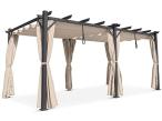 Duża pergola ogrodowa z materiałowym dachem i zasłonami Hiro 3x5,5 - Beż