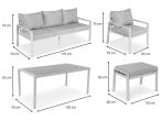 Kremowy komplet ogrodowy metalowy z sofą 175cm, fotelami i pufami - Sodor Max + pufy - Cream