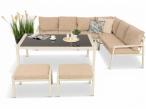 Kremowy narożnik na taras, stół 160cm i 2 pufy - Sodor Corner XL - Cream