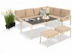 Kremowy narożnik na taras, stół 160cm i 2 pufy - Sodor Corner XL - Cream
