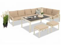 Zestaw mebli ogrodowych metalowych ze stołem 160cm i pufami Sodor Corner XXL - Cream