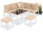 Meble tarasowe metalowe - narożnik 184x184cm, pufy i stół 120cm - Sodor Corner - Cream