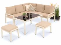 Meble tarasowe metalowe - narożnik 184x184cm, pufy i stół 120cm - Sodor Corner - Cream