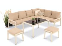 Jasny modułowy narożnik tarasowy ze stolikiem 120cm i pufami - Sodor Corner XL - Cream