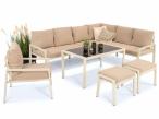 Zestaw jasnych mebli ogrodowych z narożnikiem modułowym, fotelem i pufami - Sodor Corner XL Cream