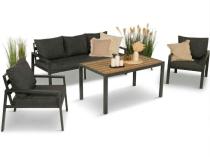 Grafitowy komplet ogrodowy metalowy z sofą 175 cm i stołem polywood Sodor Dining