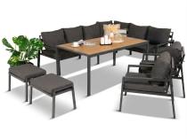 Komplet mebli ogrodowych z narożnikiem i wysokim stołem 160cm, fotelami i pufami Sodor Corner XL - Dark Grey Polywood