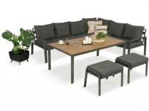 Nowoczesne meble ogrodowe metalowe - narożnik z pufami - Sodor Corner XL - Dark Grey Polywood