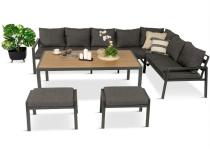 Narożnik na taras na metalowym stelażu ze stołem 160cm i pufami - Sodor Corner XXL - Dark Grey Polywood