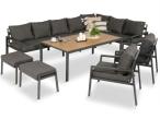 Grafitowe nowoczesne meble tarasowe dla 10 osób Sodor Corner XXL narożnik z 2 fotelami i 2 pufami - Dark Grey Polywood