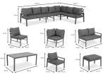 Grafitowe nowoczesne meble tarasowe dla 10 osób Sodor Corner XXL narożnik z 2 fotelami i 2 pufami - Dark Grey Polywood