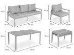 Kremowy komplet ogrodowy metalowy z sofą 175cm, fotelami i pufami - Sodor Max + pufy - Cream Polywood