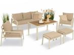 Kremowy komplet ogrodowy metalowy z sofą 175cm, fotelami i pufami - Sodor Max + pufy - Cream Polywood