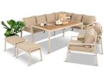 Nowoczesny narożnik ogrodowy z fotelami, pufami i stołem obiadowym 160cm Sodor Corner XL - Cream Polywood