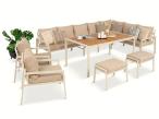 Duży narożnik na taras ze stołem obiadowym fotelami i pufami Sodor Corner XXL - White Polywood