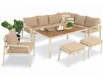 Jasne nowoczesne meble ogrodowe - modułowy narożnik 184x239cm i fotel - Sodor Corner XL - Cream Polywood