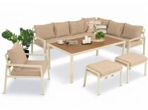 Jasne nowoczesne meble ogrodowe - modułowy narożnik 184x239cm i fotel - Sodor Corner XL - Cream Polywood