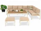 Zestaw mebli ogrodowych metalowych ze stołem 160cm i pufami Sodor Corner XXL - Cream Polywood
