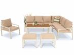 Zestaw mebli ogrodowych z narożnikiem modułowym, fotelem i pufami - Sodor Corner XL - Cream Polywood