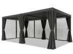 Duża pergola ogrodowa metalowa 4x6 lamelowa Nefir 2.0 Antracyt + zasłony i moskitiera, Gartwerk