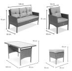 Zestaw mebli technorattan z sofą 140cm i fotelami Torino Dining antracyt