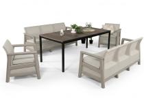 Meble na taras Scandi Linea Max Beige dla 8 osób z wysokim stołem 200cm w kolorze orzecha